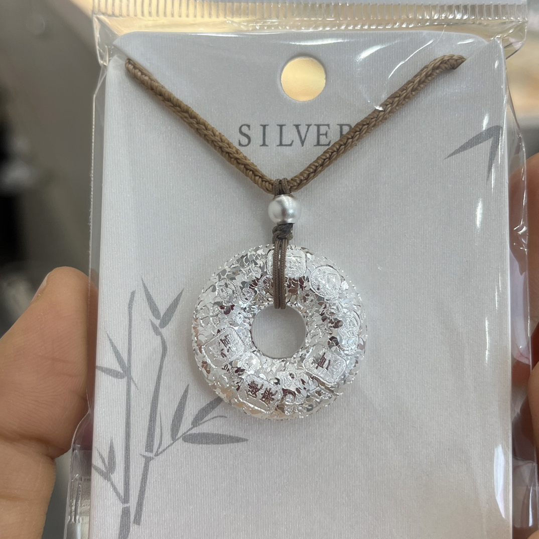 吊坠足银 首饰手工足银吉言碎冰冰吊坠饰品挂件时尚项链百搭银色