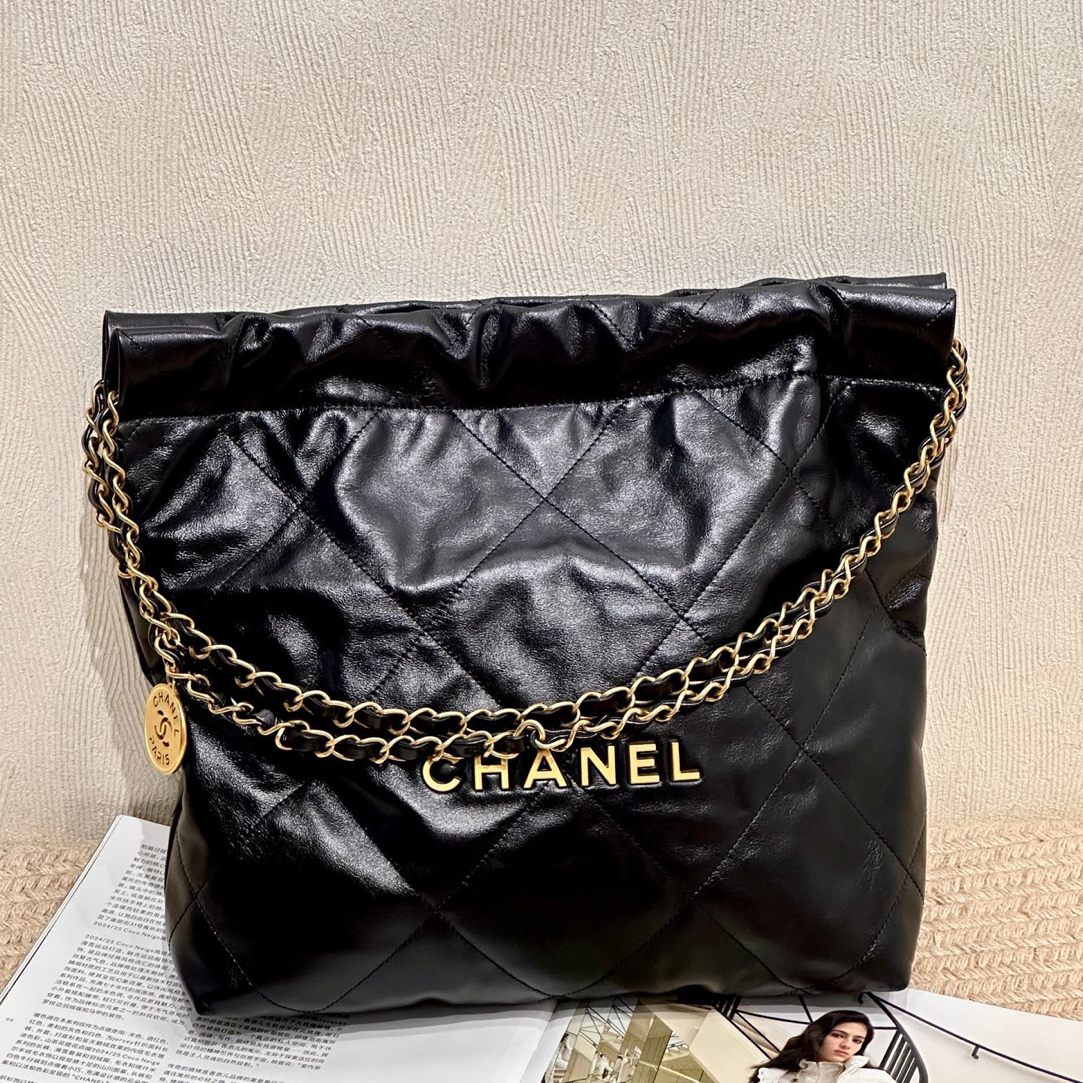 99新 Chanel/香奈儿 25C 黑金牛皮22bag 小号