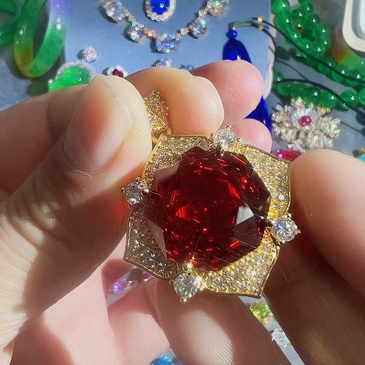 钨金红色蓝色满钻镶嵌