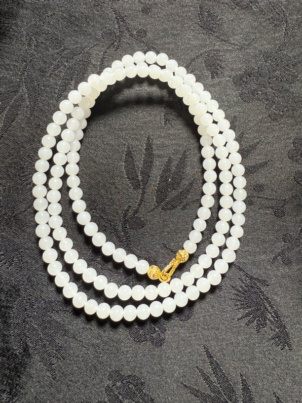 天然正品新疆和田玉项链羊脂白色长款圆珠4mm珠子简约款毛衣链