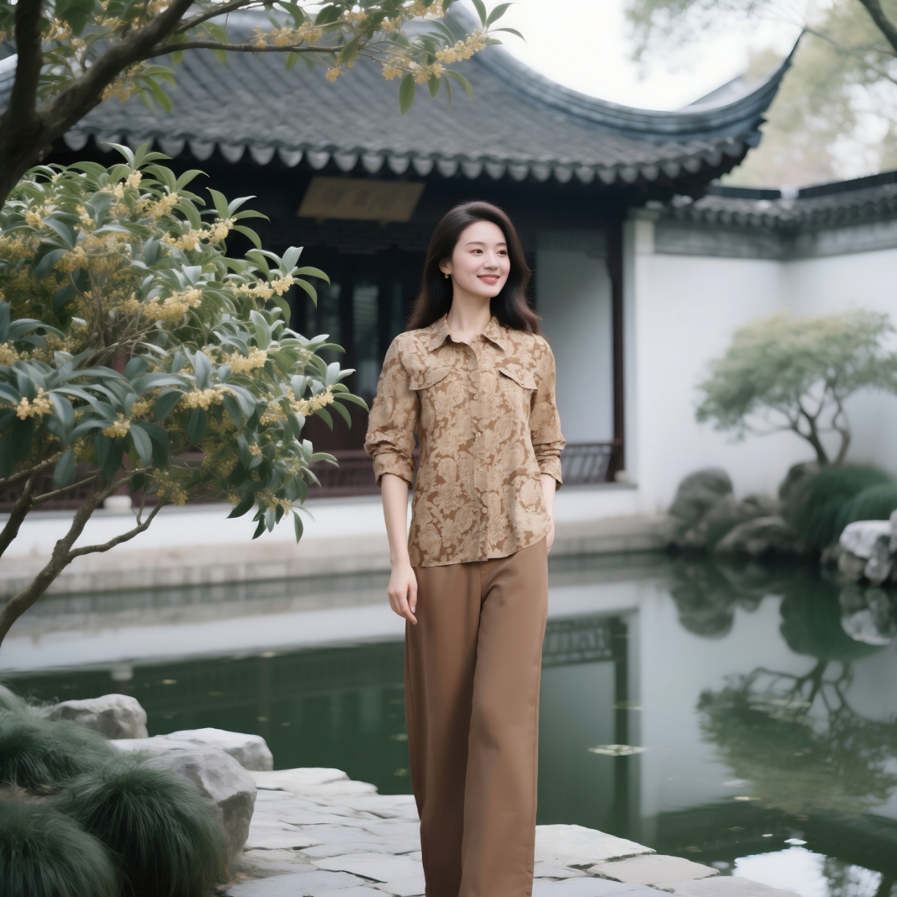 W737通勤休闲风时尚套装印花气质