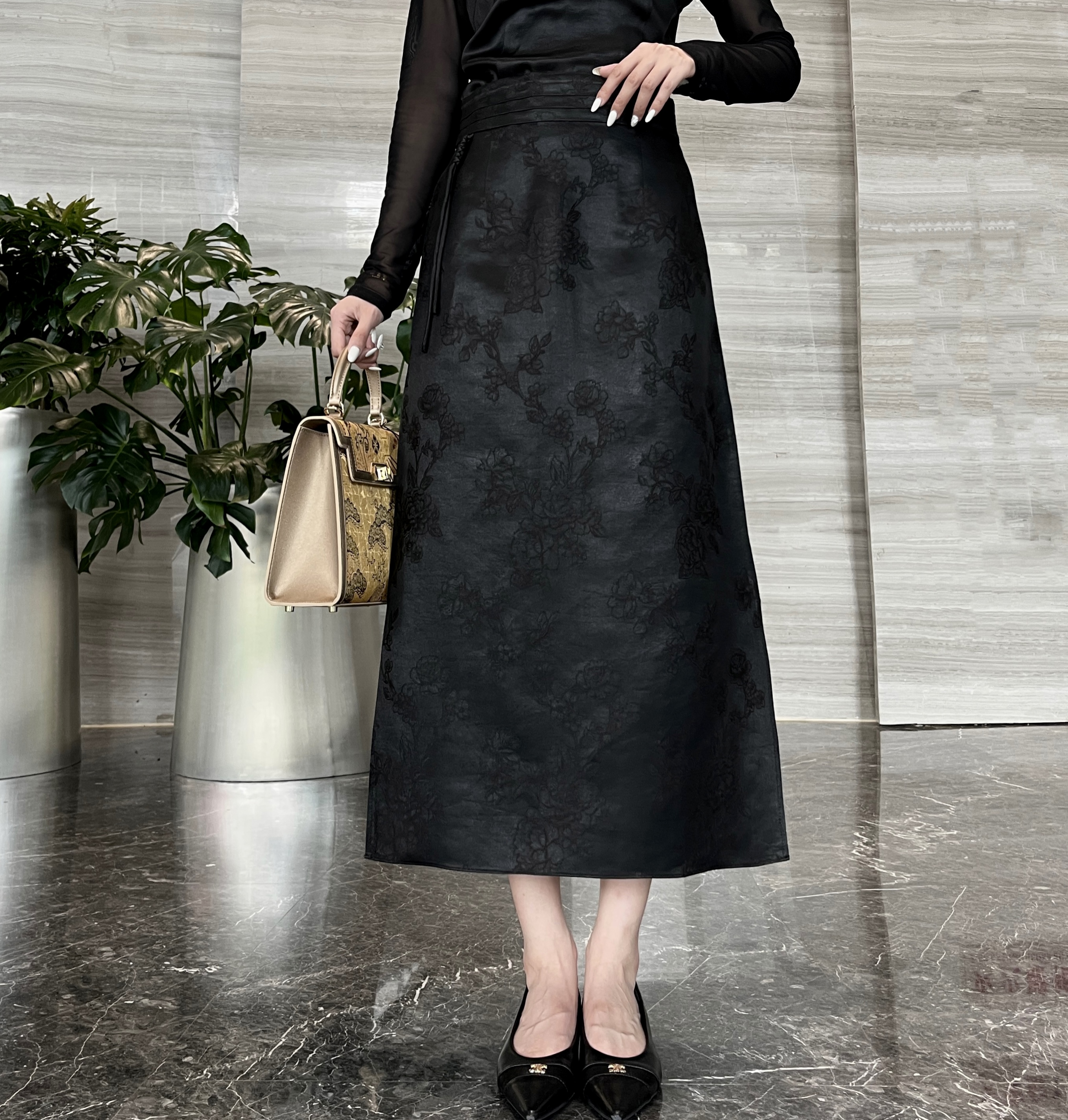 FSSIA漫歌｜非遗香云纱提花重缎国风新中式直筒裙半身裙MS-5223