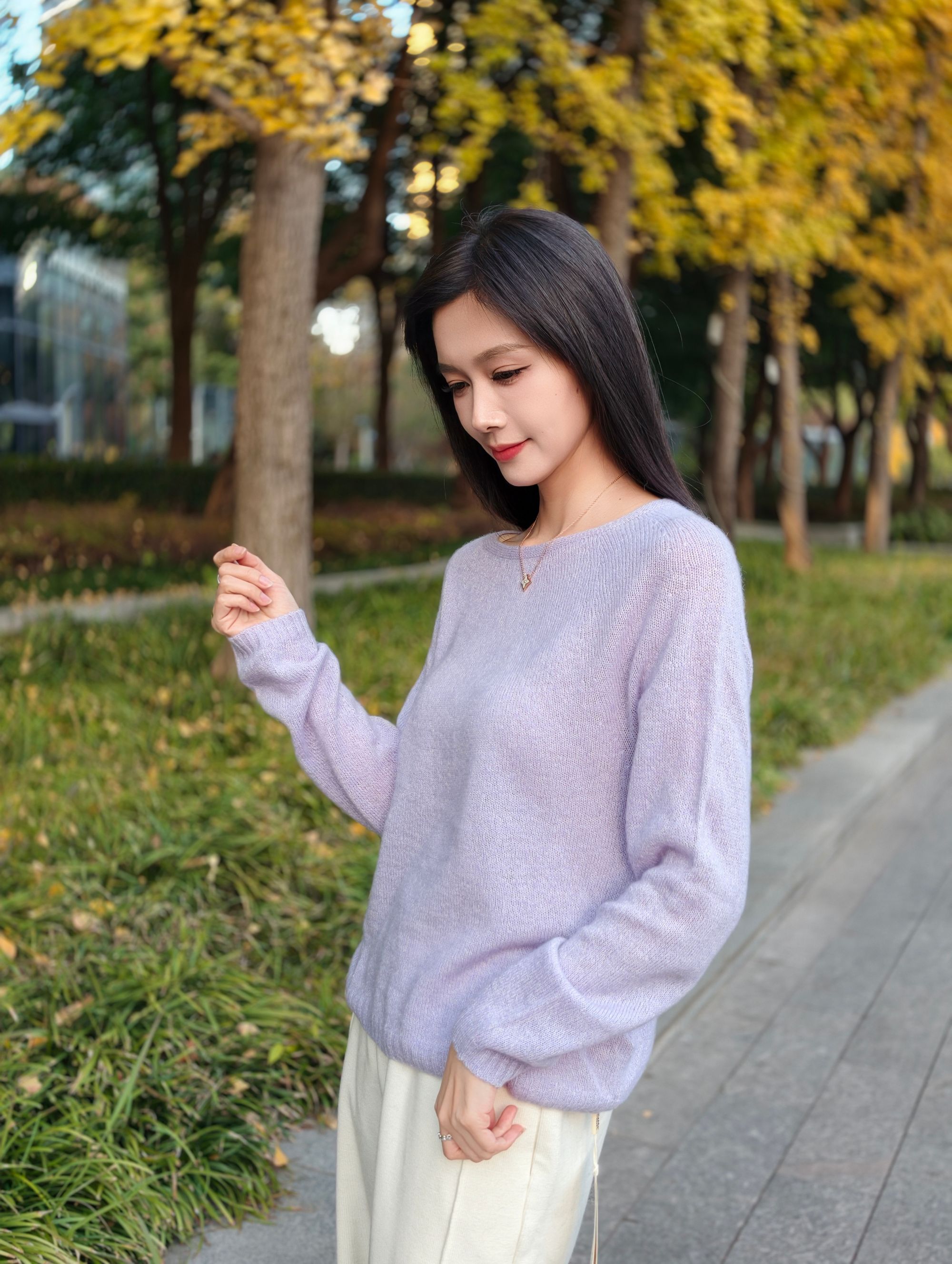 【云间皎月】山羊绒桑蚕丝宽松型毛针织衫打底衫150-YR2801