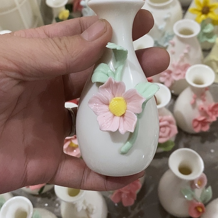 瓷片纯手工陶瓷花摆件瑕