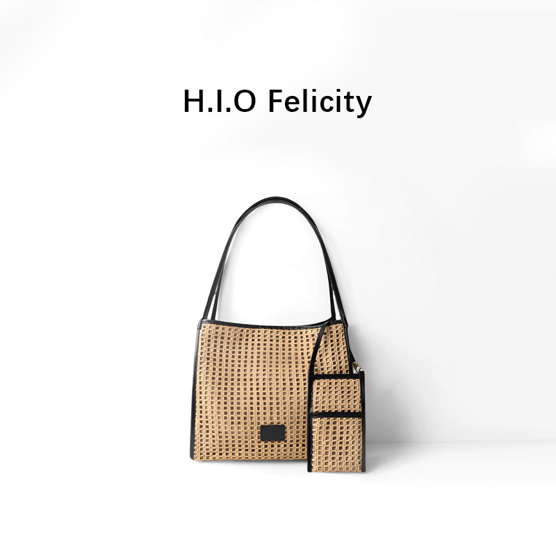 HIO Felicity「竹编牛皮托特包」头层牛皮手工竹编大容量托特包包