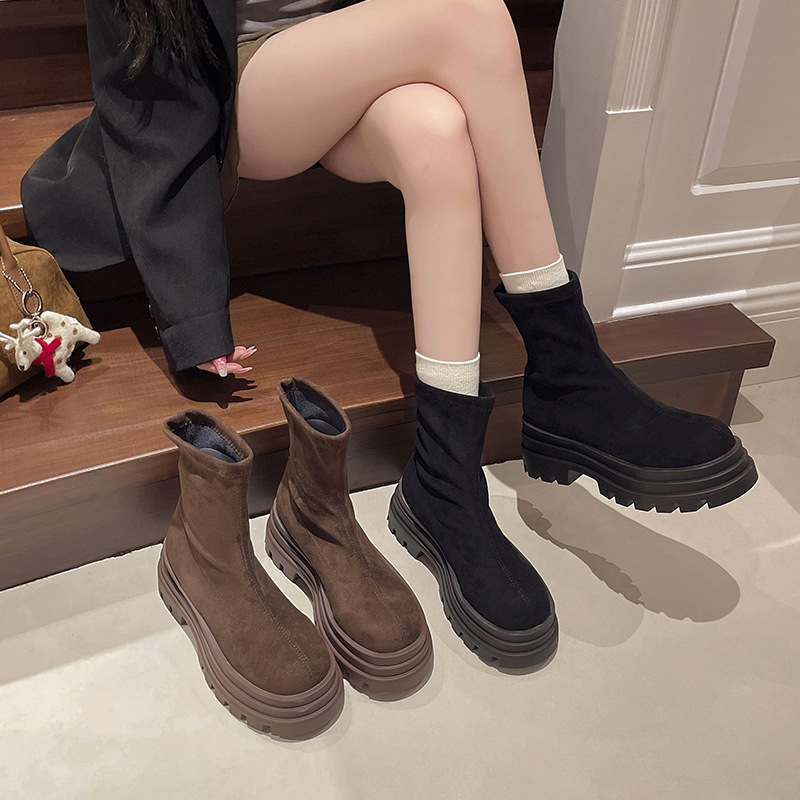 厚底马丁靴女春秋百搭2025新款百搭弹力袜瘦瘦靴子小个子高跟潮流