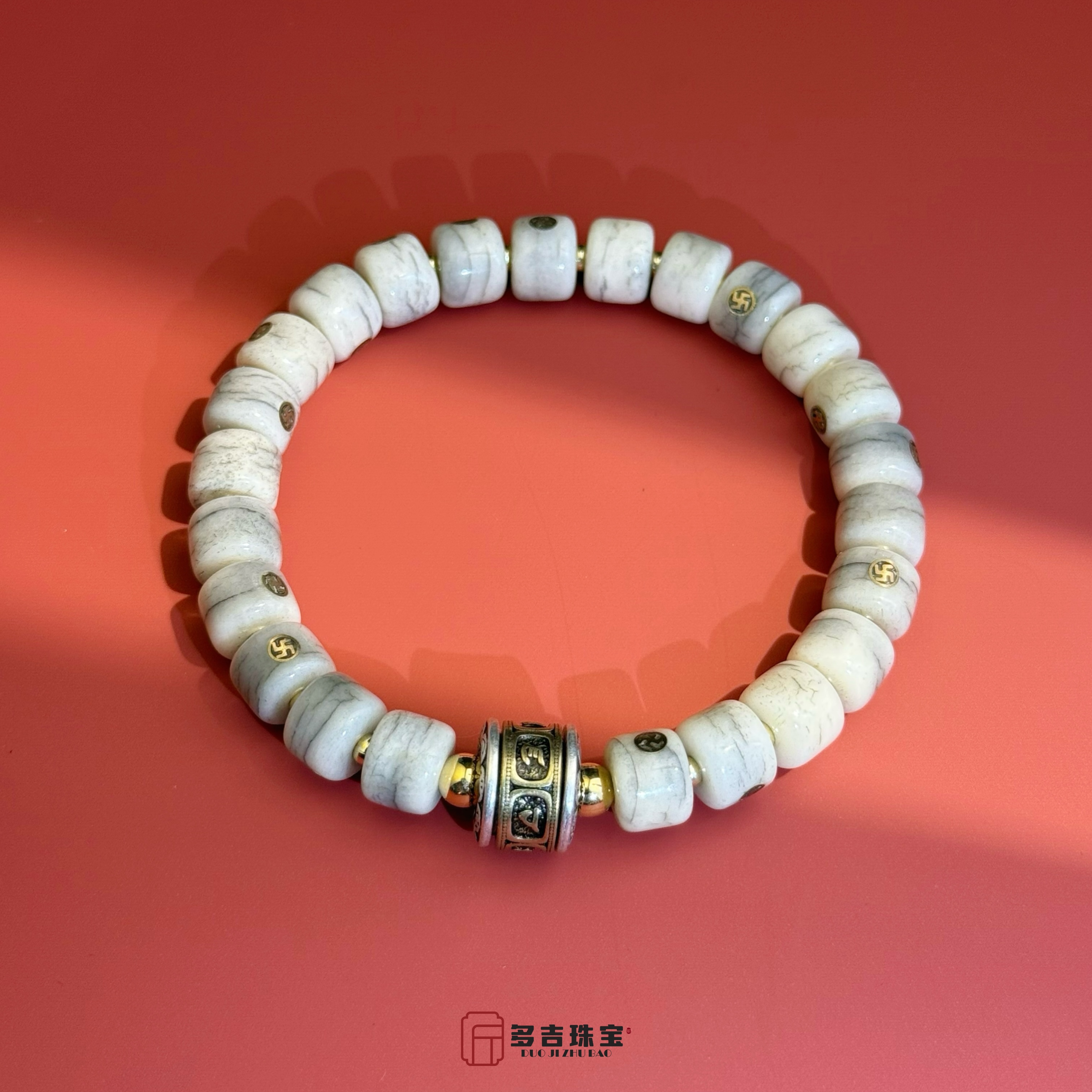 【多吉匠心】老料骆驼骨镶嵌万字六字真言转经轮手串