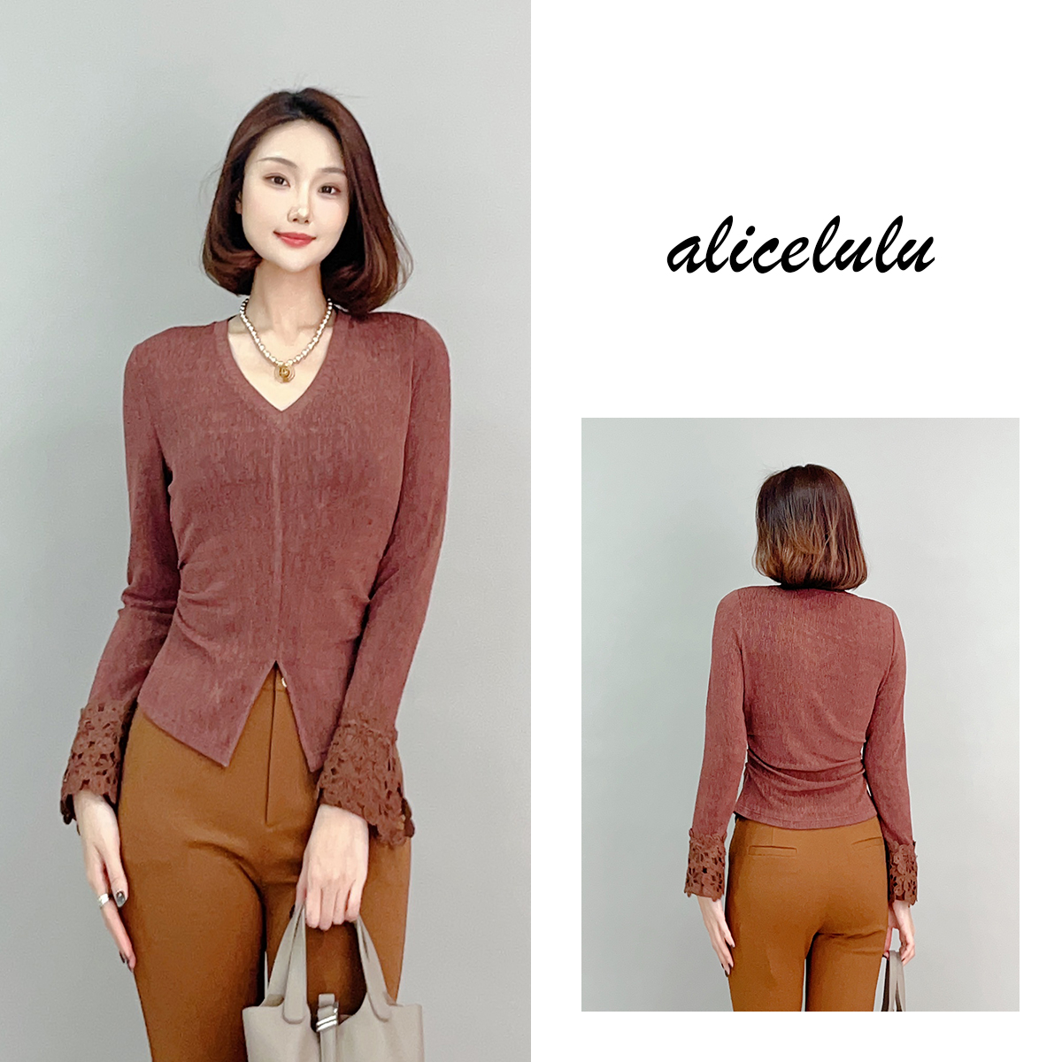 1 alicelulu“小蛮腰”衬衫 时髦设计蕾丝拼接S2141785L