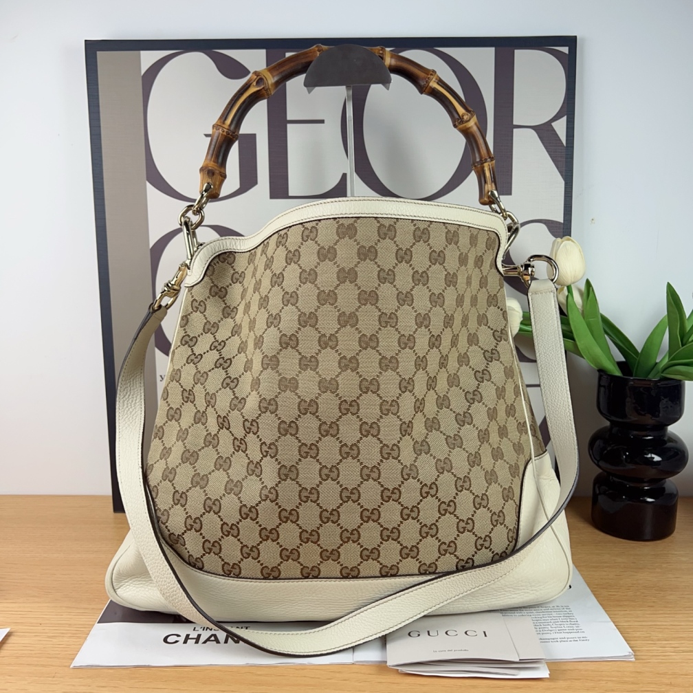 99新 GUCCI/古驰 Gucci/古驰  帆布竹节手柄单肩斜挎手提包 