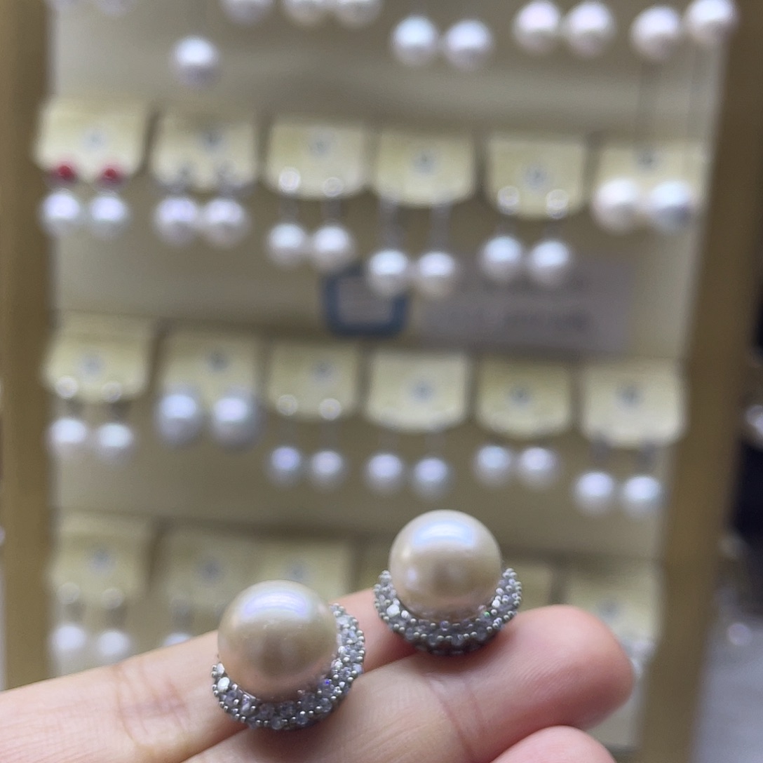 耳饰银S925镶嵌淡水珍珠