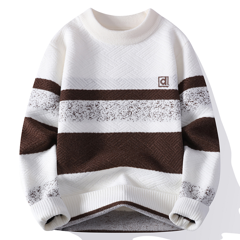 2025秋冬季青少年半高领毛衣男士休闲宽松提花学生针织衫117