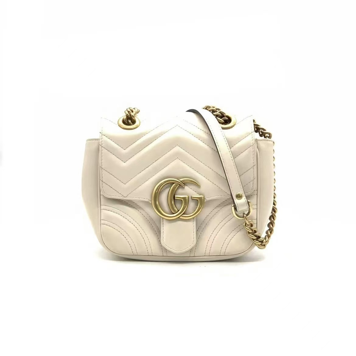 全新未使用 GUCCI/古驰 马蒙白金方胖子/双G徽标斜挎单肩/D店