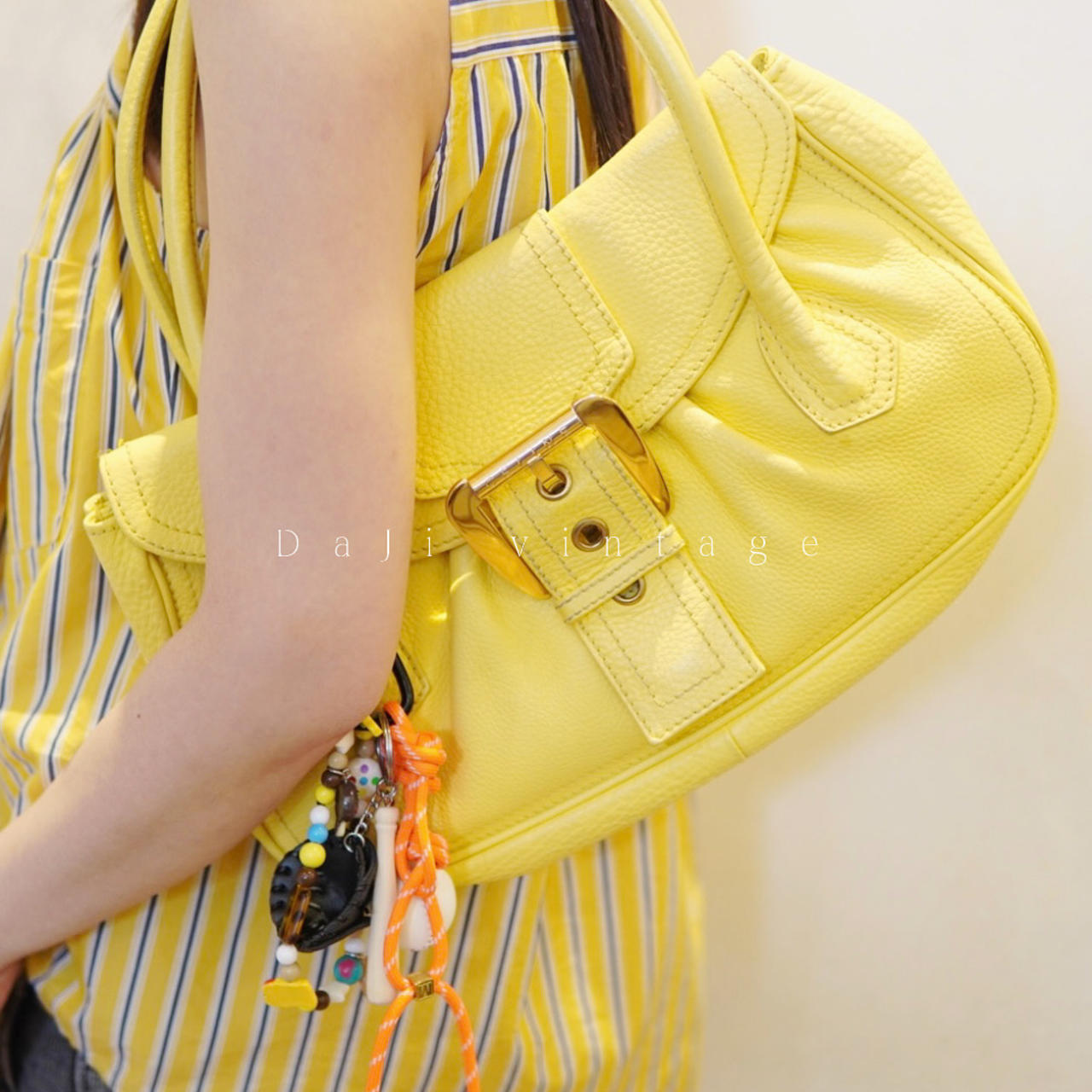 95新 Celine/思琳 大吉中古/Celine瑟琳柠檬黄饺子包单肩包
