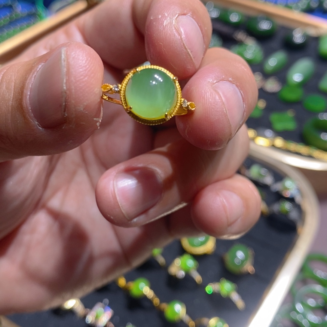 和田玉（碧玉）戒指银S925镶嵌