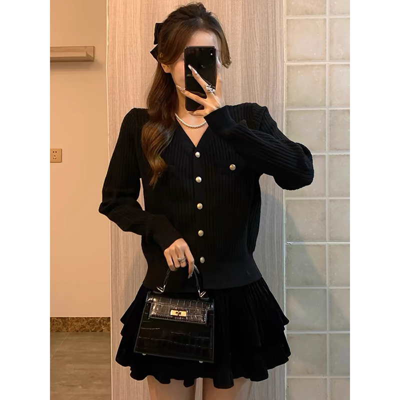 【婴儿蓝】小香风开衫外套3673超柔软高品质V领针织毛衣