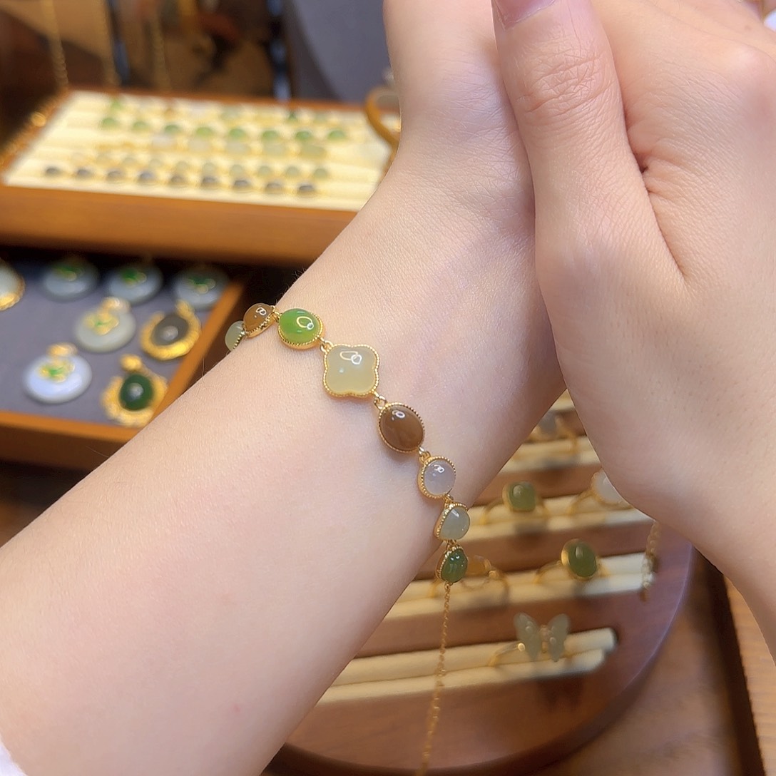 和田玉手链银S925镀金镶嵌多样性发货