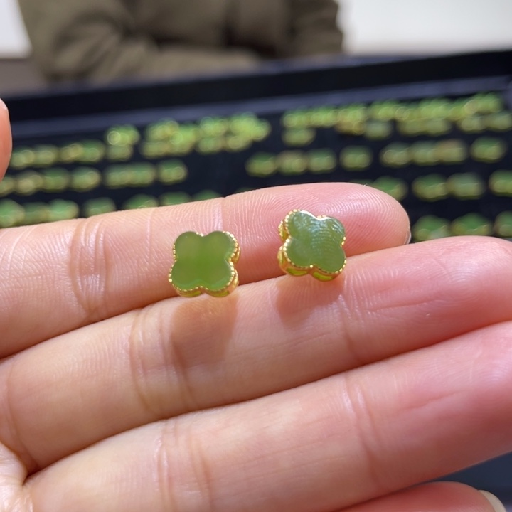 和田玉银S925镶嵌耳饰卡9