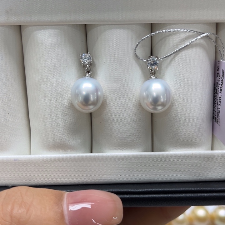 海水珍珠耳饰银S925镶嵌10-11mm
