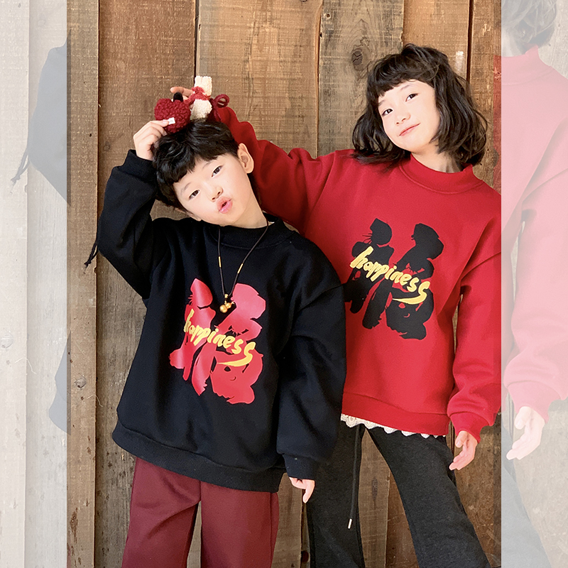 【马上有福】西西家女童蛇年2025新款加绒卫衣儿童百搭拜年服JX220