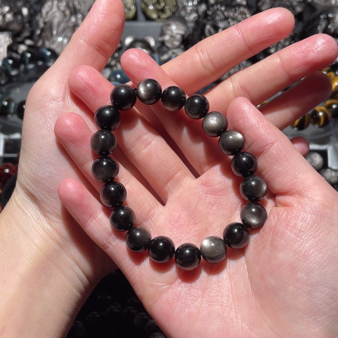 黑曜岩手串未镶嵌韦*财