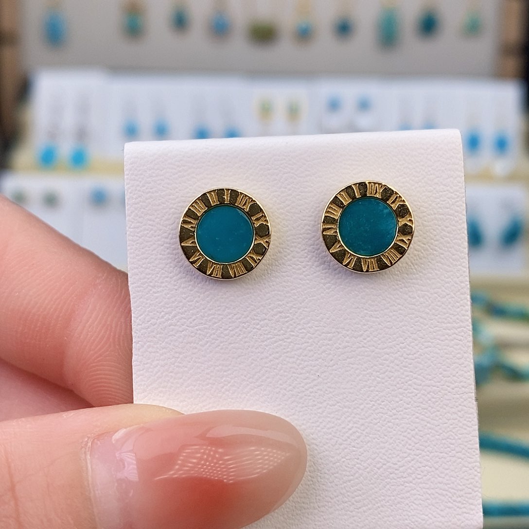 银S925镶嵌绿松石耳饰