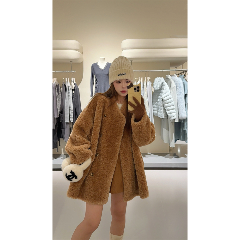 人造皮草 NN LIMITED≥新款自制2535 V领双排扣净面短款仿皮草 