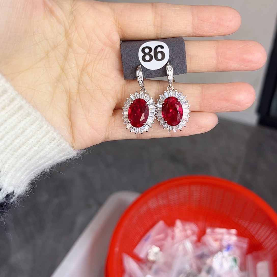 银S925镶嵌耳饰红宝石