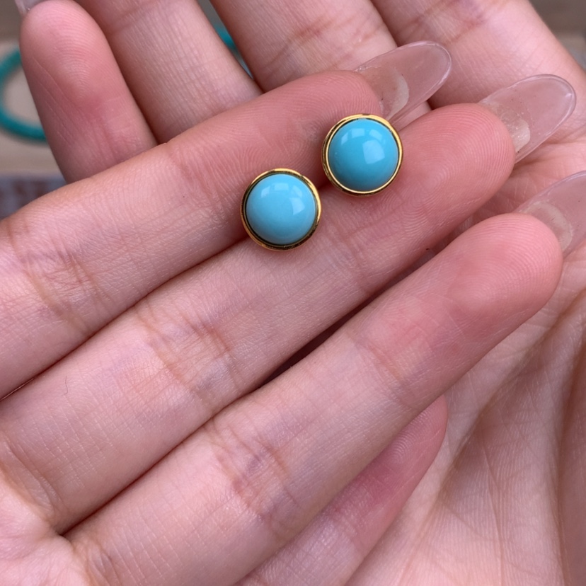 【闪购商品】绿松石耳钉银S925镀金镶嵌