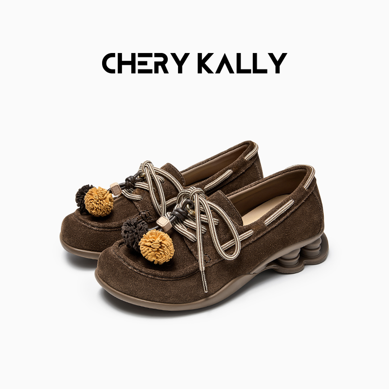 CHERY KALLY厚底复古时尚反绒法式小众真皮休闲乐福鞋963YD5531