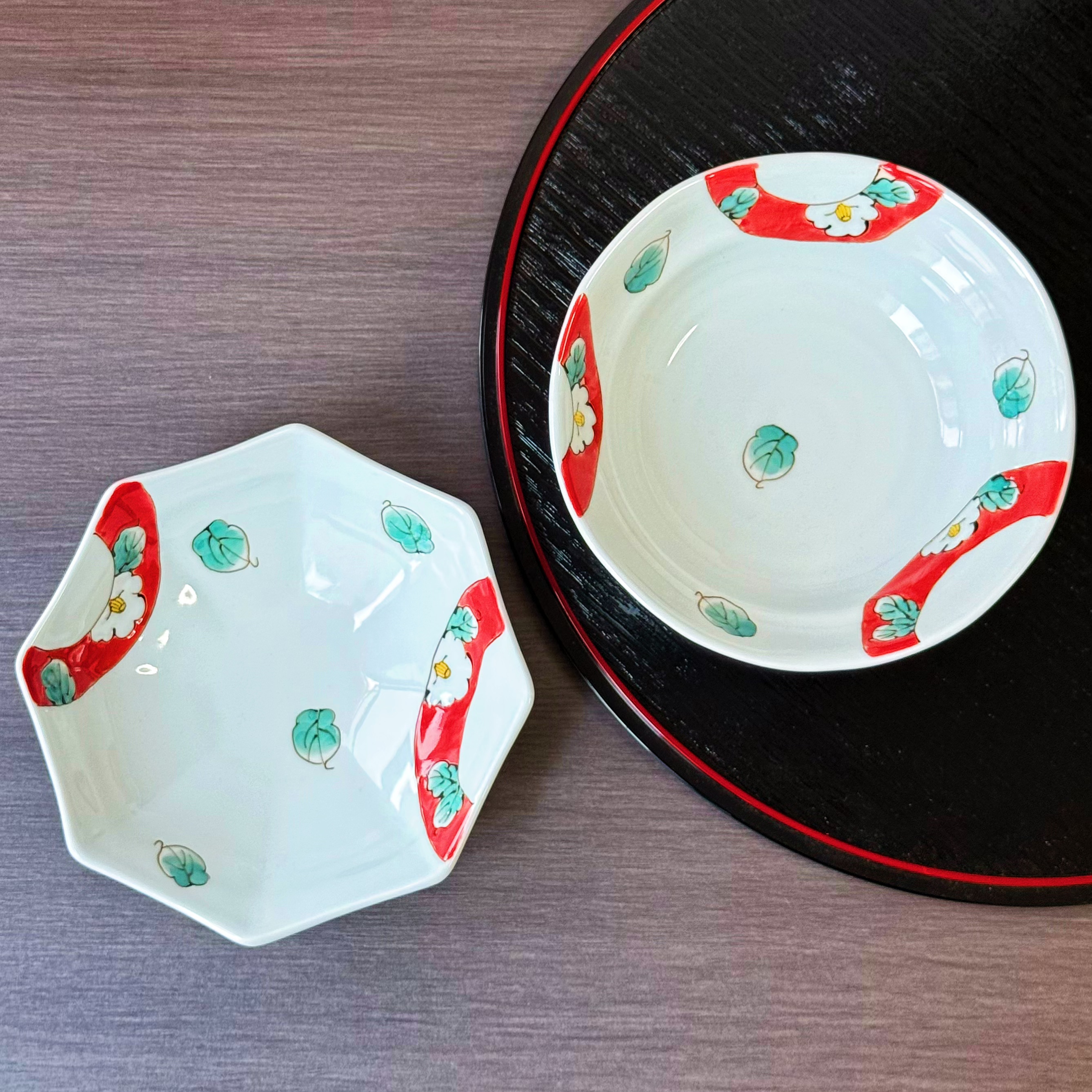 日本进口有田烧花帯 八角平鉢菜碗水果沙拉碗手绘陶瓷家用釉下彩