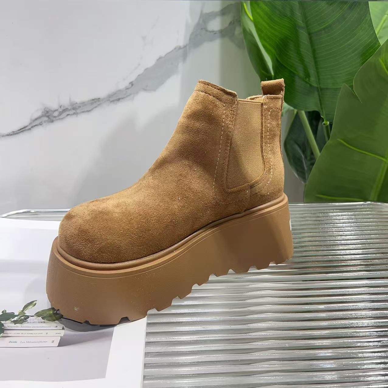 秋冬新款韩版通勤瘦瘦简约粗跟裸靴短靴R-19(加绒)