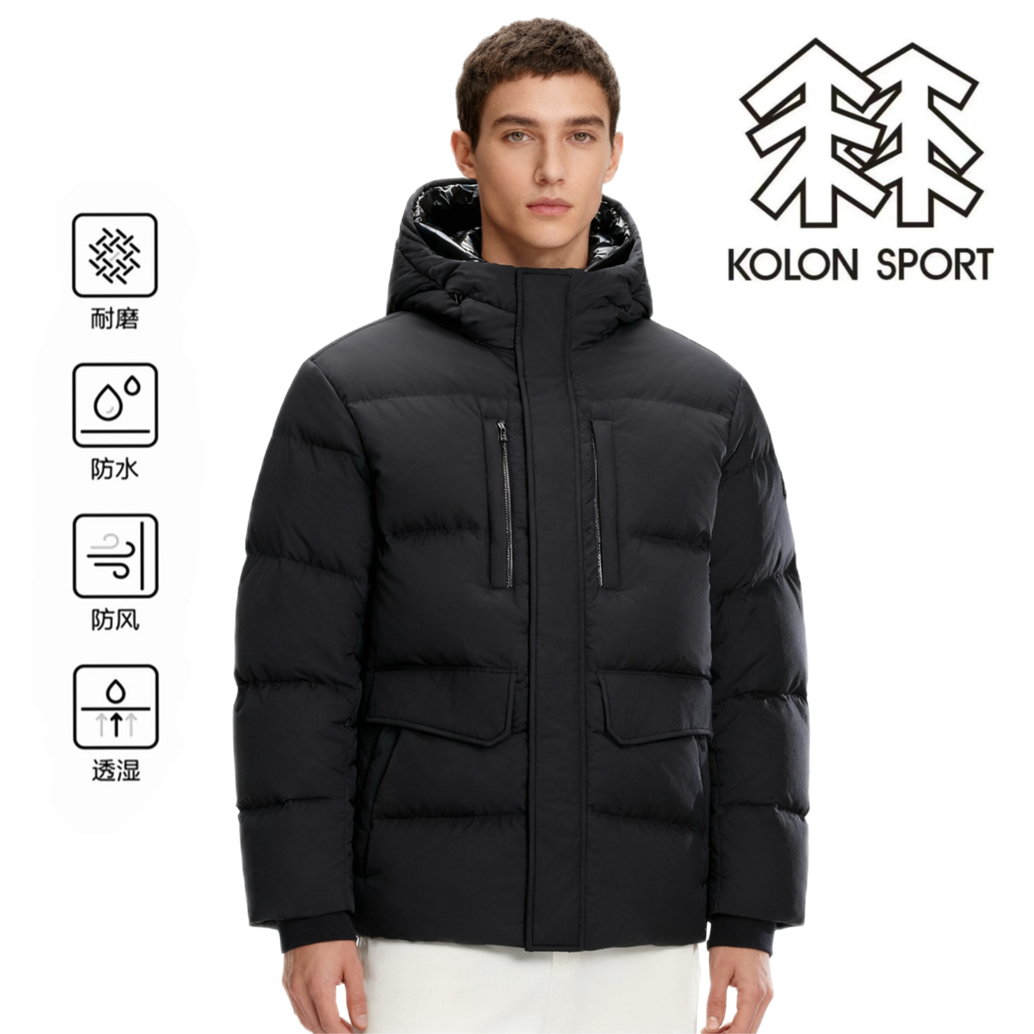 KOLON SPORT/可隆金标尼龙鹅绒设计款双帽羽绒服 681