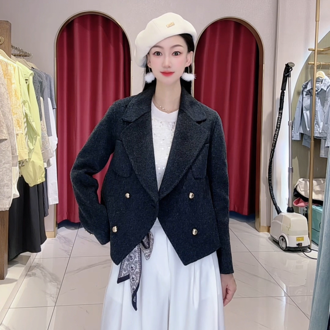 短款西装领双面大衣秋冬百搭小个子气质毛呢外套时尚上衣