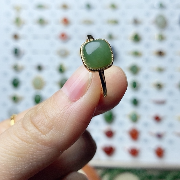 和田玉（碧玉）戒指银S925镶嵌