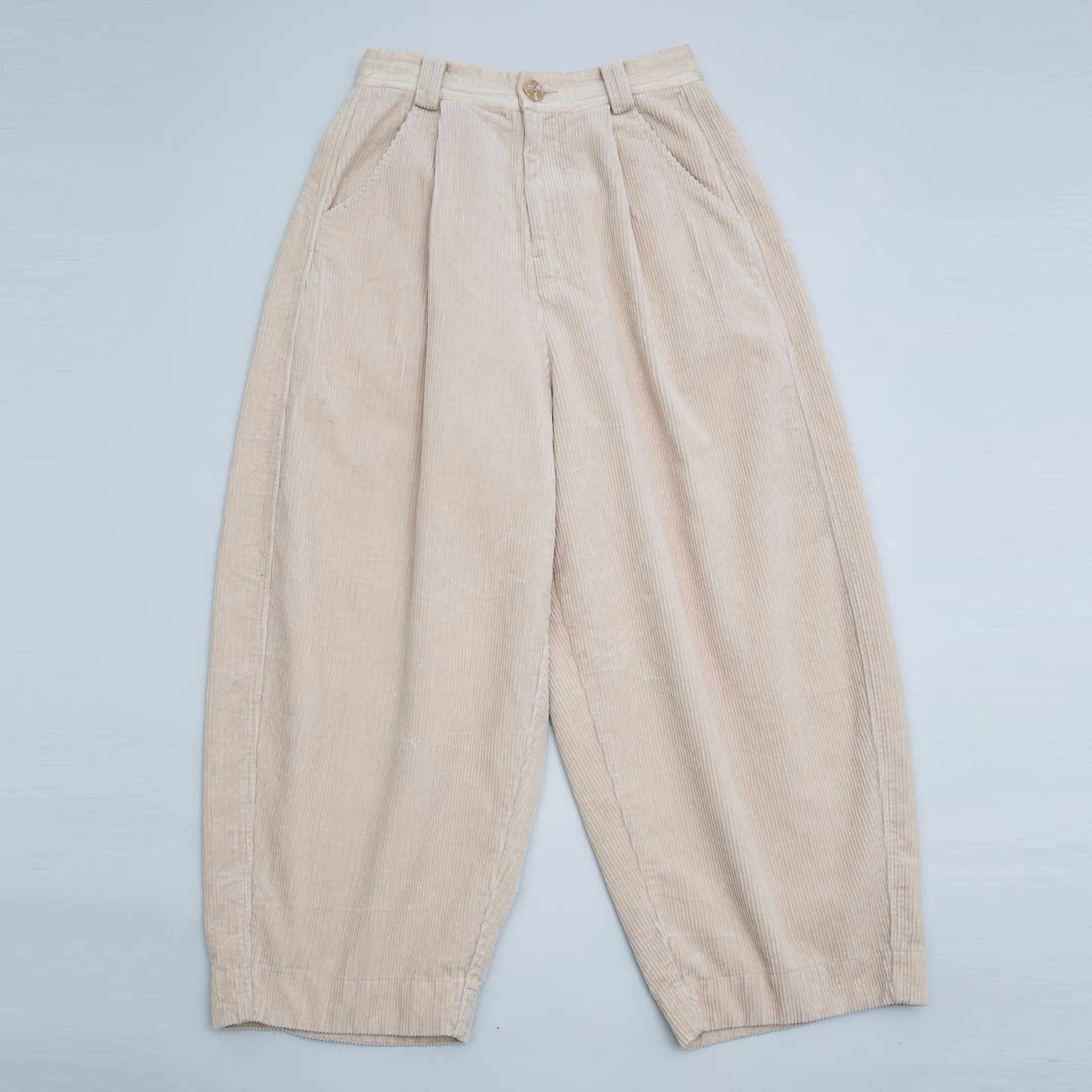 素朴布衣 垒土原创0803冬厚宽松休闲复古柞丝拼灯芯绒休闲裤女