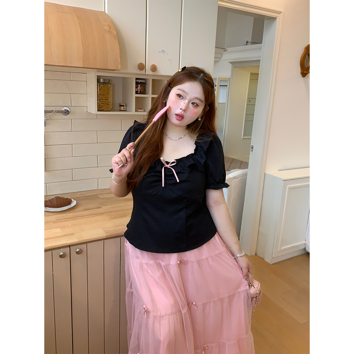 徐达布【萘自朗达】大码黑色百搭上衣女微胖mm宽松衬衫C35418C52