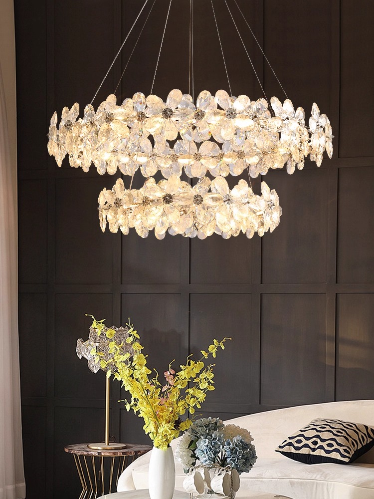 新款水晶繁花圆环水晶客厅吊灯设计师法式轻奢卧室餐厅2025灯具