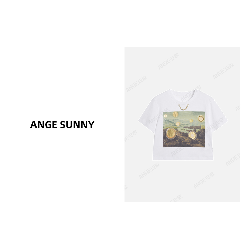 ANGE SUNNY【宋茜同款 链条印花T恤】乌托邦画圆领百搭上衣