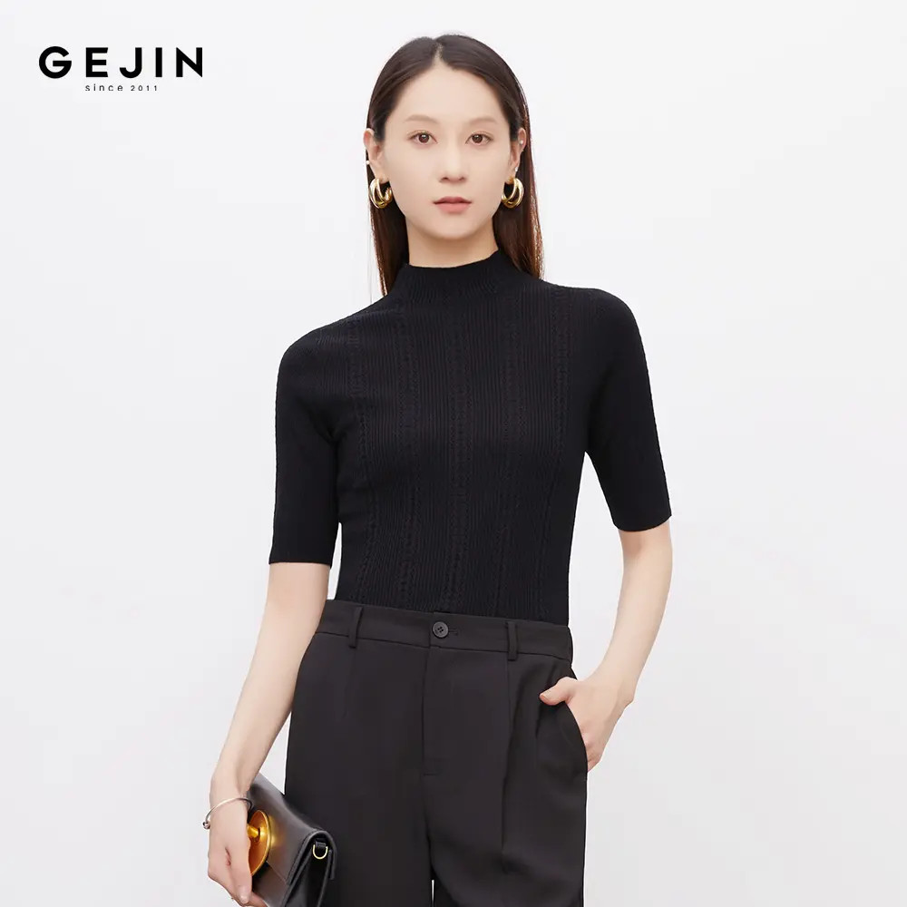 GEJIN/歌锦早秋新款麻花纹理知性优雅修身百搭针织上衣GJ12660047