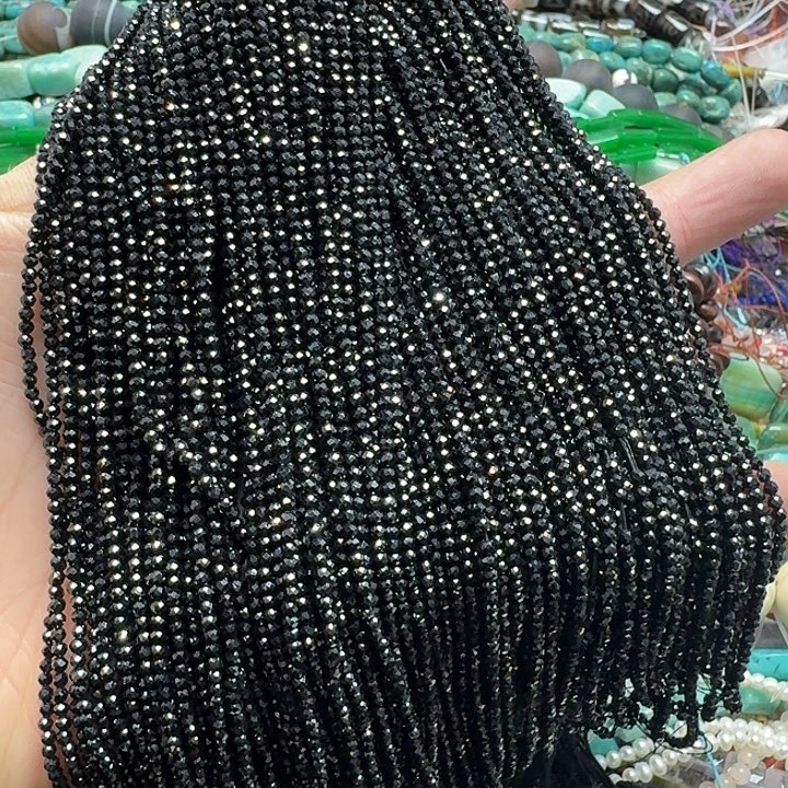 玛瑙/玉髓未镶嵌珠宝半成品2条2mm黑尖晶