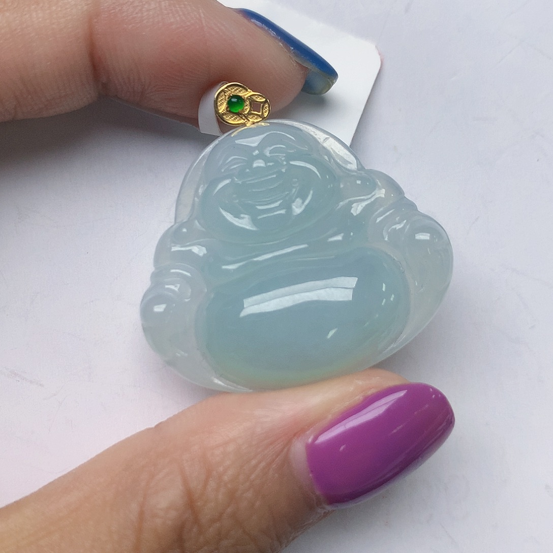 翡翠18K金镶嵌颈饰超***包天然翡翠