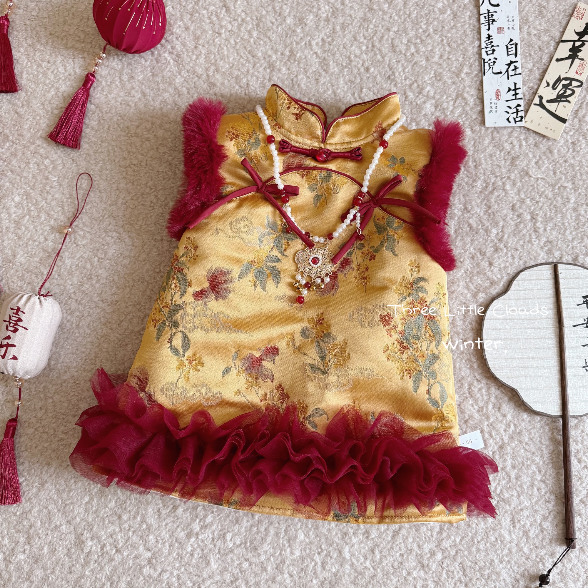 三小朵2915【锦鲤流光】婴幼儿女宝宝新中式锦鲤连衣裙加绒新年