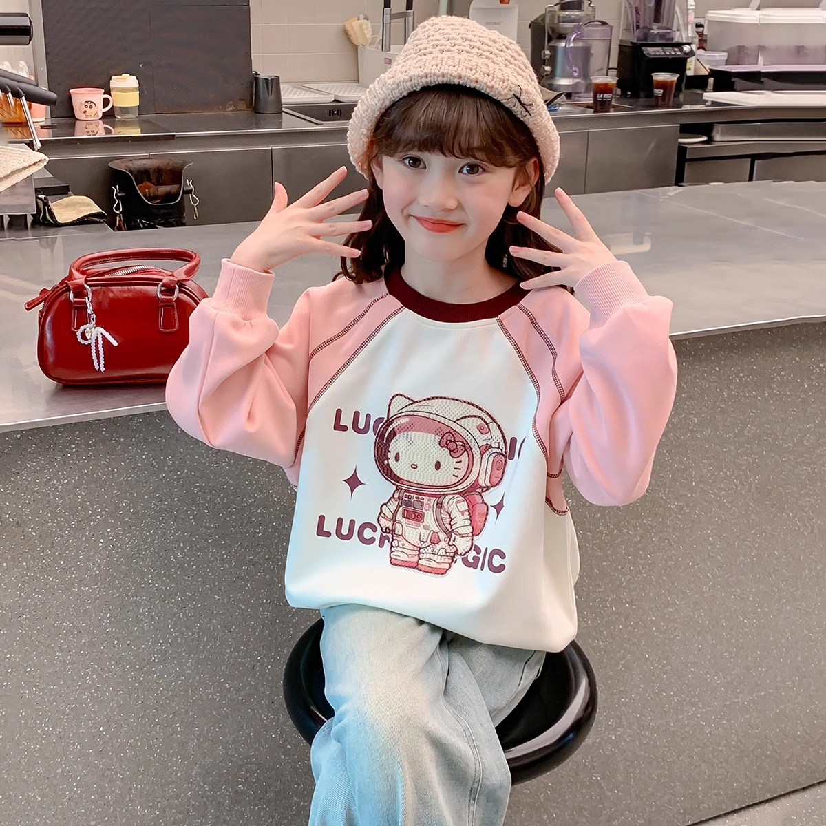 女童卫衣春秋款2025新款洋气小女孩春季圆领上衣儿童长袖时髦衣服