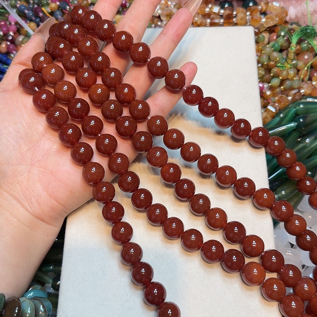 玛瑙/玉髓未镶嵌珠宝半成品14mm南红色红玛瑙一条