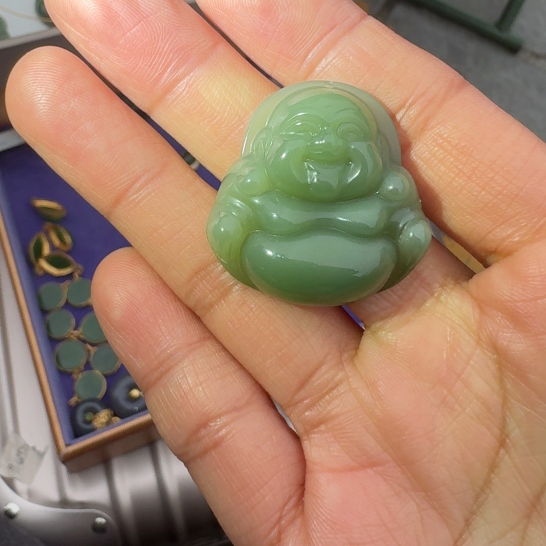 和田玉颈饰未镶嵌粉青猫眼佛公TZ多样性拍一发一