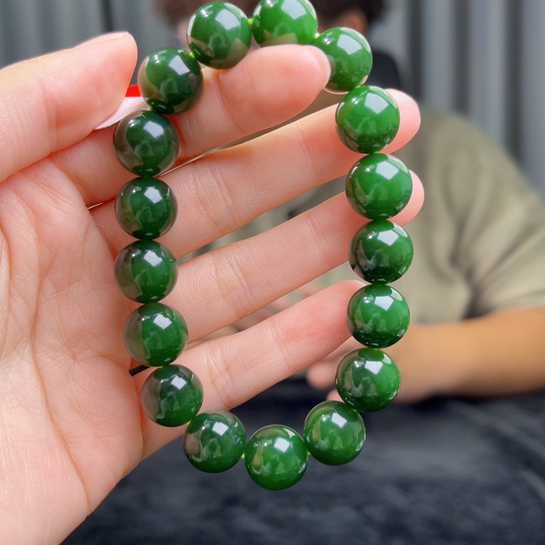 和田玉未镶嵌手串天然和田玉俄碧菠菜绿12