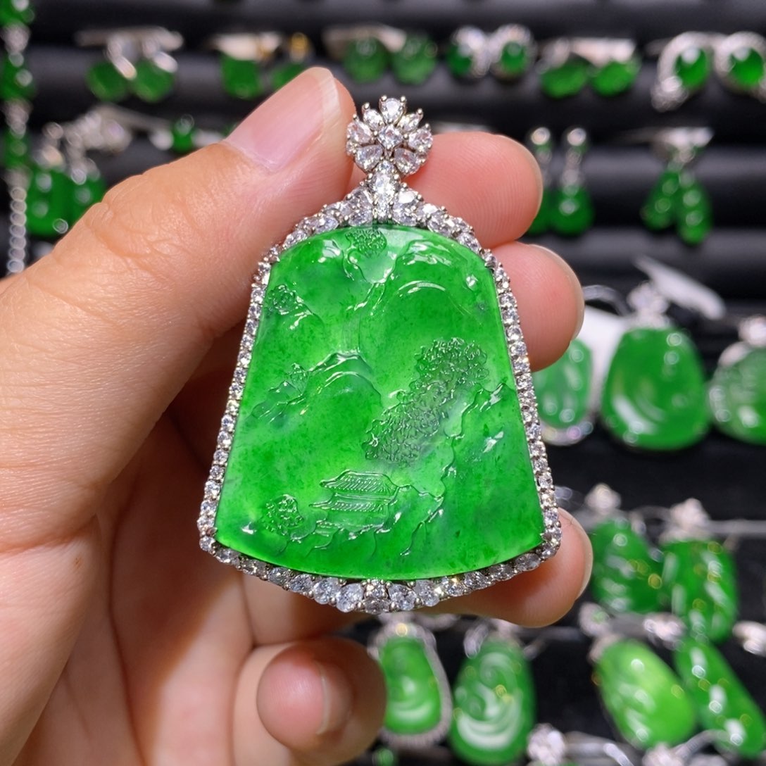 翡翠银S925镶嵌吊坠(不含链)天然翡翠