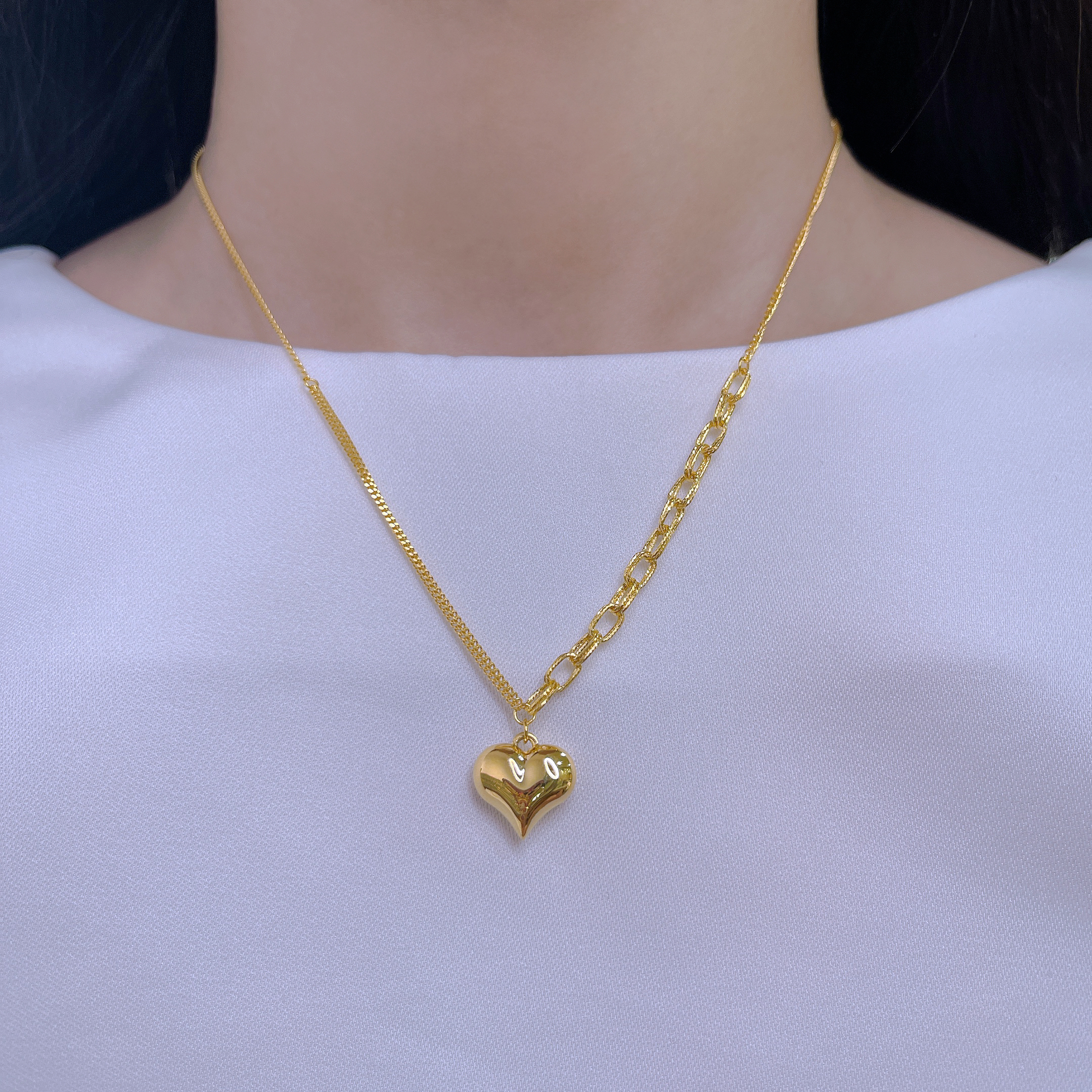 5G工艺足金999甜美爱心泡泡套链