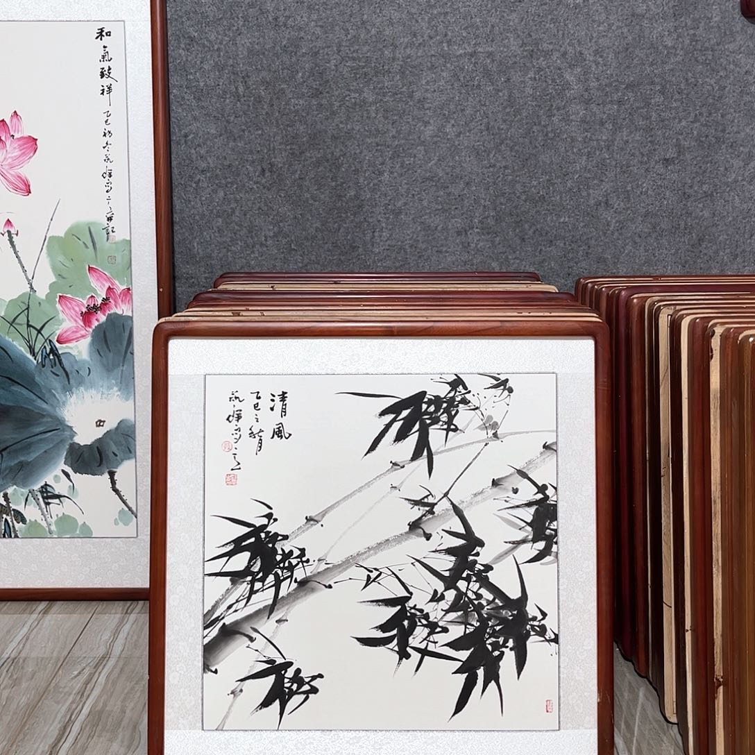 国画书画作品带框63×63