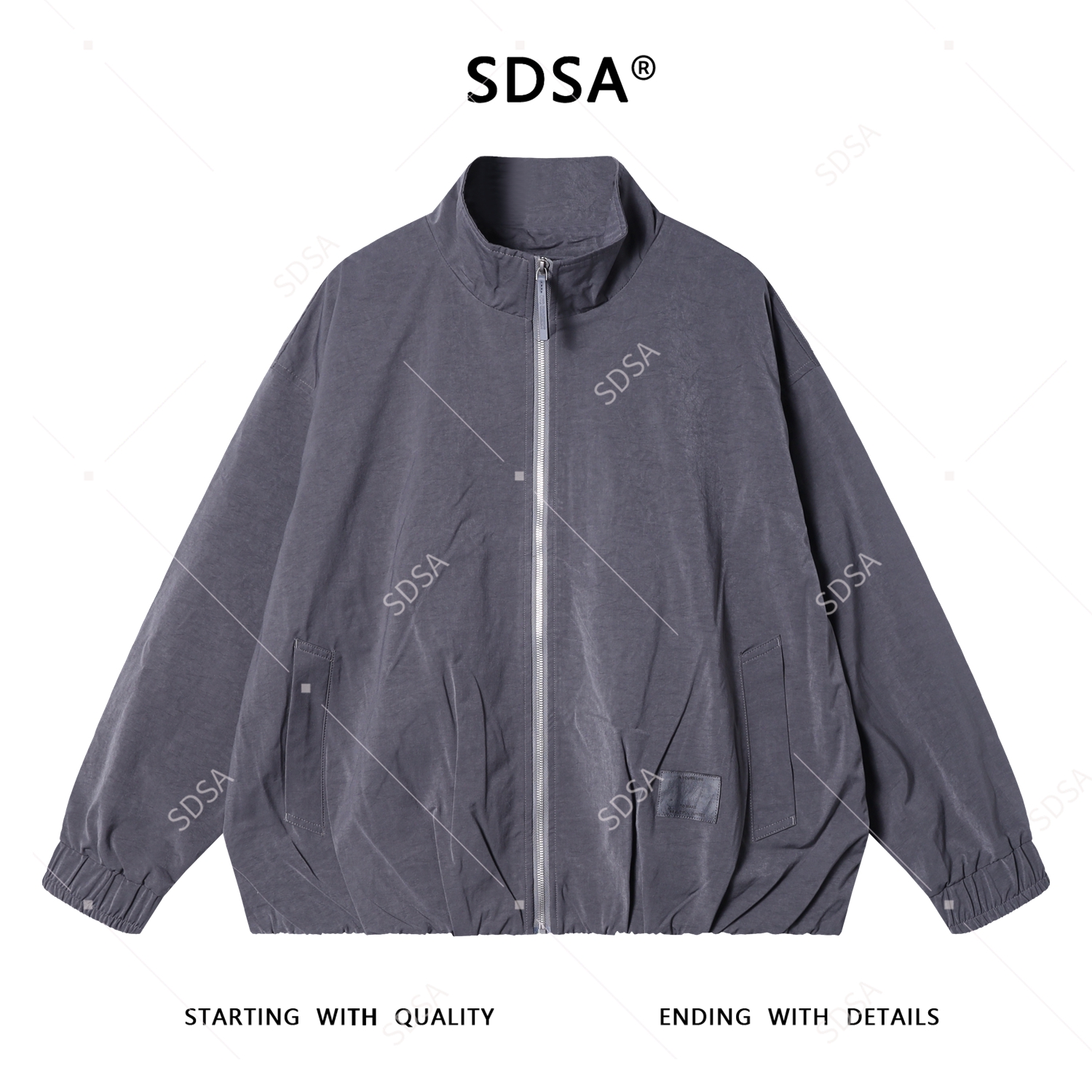 SDSA男士秋冬新款痞帅男装纯色重工刺绣字母拉链立领夹克高街百搭